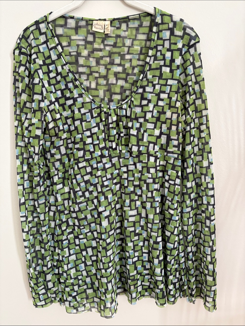 Johnny Heaven Green/Black Geometric Babydoll Knit Top